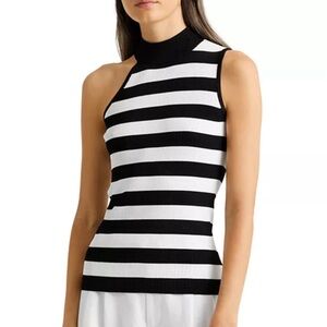 Lauren Ralph Lauren Black Label Stripe Sleeveless Sweater Size: Small Turtleneck